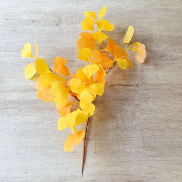 Flores decorativas boutique ginkgo folha simulação folhas decoração de casamento amarelo inverno paisagem tela seda cor dupla
