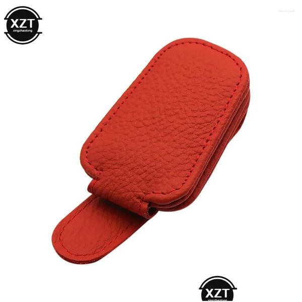 Altri accessori interni Appesi protettivi Pratici Porta occhiali per auto Forte magnete Occhiali da sole Clip Pu Pelle Visiera parasole Spazio Sa Otyjz