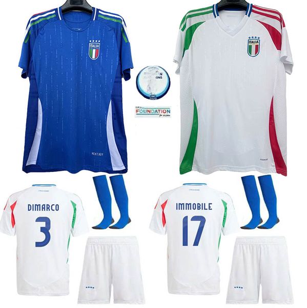 Euro 2024 Itália Futebol Jerseys Italia VERRATTI CHIESA maglie BARELLA BONUCCI kit infantil menino criança pré-jogo camisa de treinamento uniformes camisa de futebol