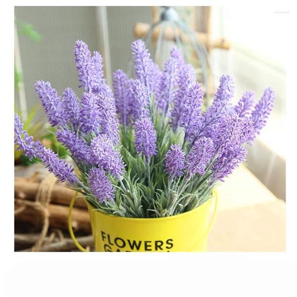 Flores decorativas buquê artificial branco roxo lavanda decoração de casamento 7 cabeças de veludo flor falsa para decoração de casa ao ar livre