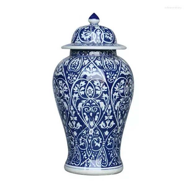 Vasos clássico padrão vaso retro azul e branco porcelana cerâmica vaso de flor ornamento moderno decoração criativa sala de estar