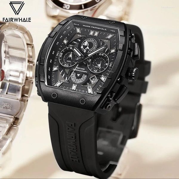 Orologi da polso 2024 orologio sportivo per il marchio maschile Mark Fairwhale Multifunzionale Tonneau Clock Fashion Cool Black Quartz Owatch Boy Reloj