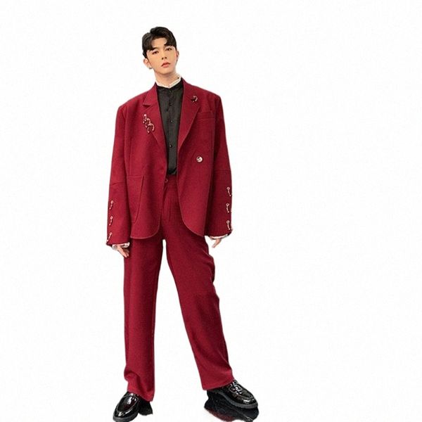 noymei Ir Ring Decorati Wine Red Suit coreano Fi tinta unita maschile lusso autunno inverno persalizzato design nuovo WA164 q4J9 #