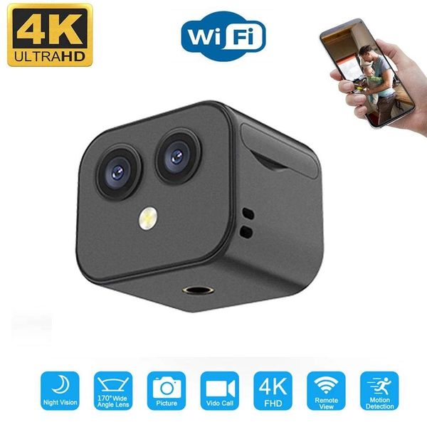 Sorveglianza di sicurezza wireless Micro Dual Cam Mini Wifi Telecamera IP HD 4K Visione notturna Smart Home Monitor sportivo Batteria incorporata