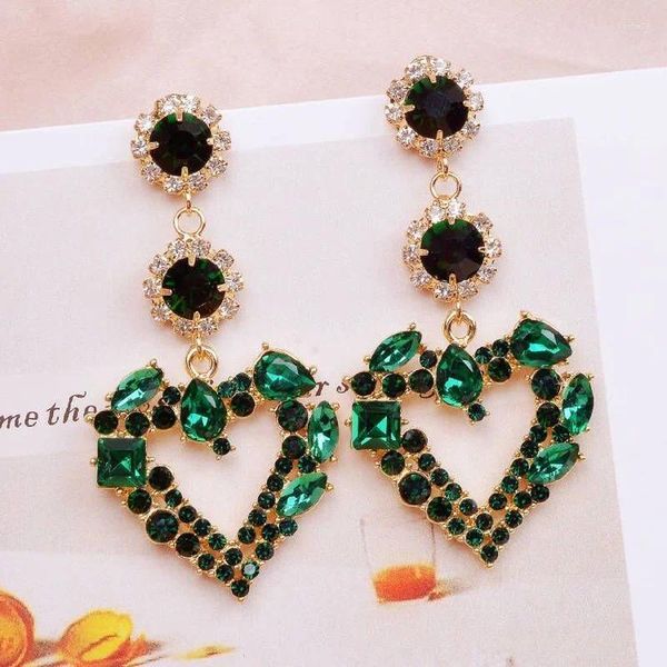 Brincos pendurados mwsonya coreano japão luxo elegante verde ama coração strass gota para mulheres moda cristal festa jóias presente