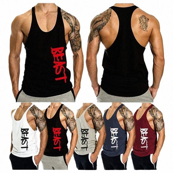 Tops für Männer Gym Racerback T Bodybuilding Stringer Tank Y Singlet Sleevel Workout Tanktops A0Cq #