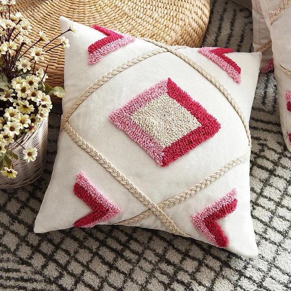 Capa de almofada marfim rosa 30x5 0cm/45x45cm algodão bordado diamante para decoração de casa sala de estar cama