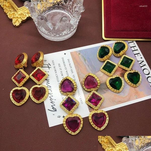 Orecchini a bottone Set di gioielli medievali vintage per le donne Love Glass Accessori per abiti da sera lunghi e versatili da donna Consegna a goccia Otef2
