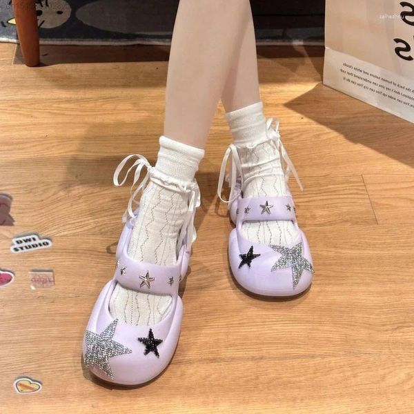 Hausschuhe Mode Stern Runde Kappe Weibliche Outwear 2024 Sommer Y2k Nette Casual Urlaub Kawaii Lolita Flache Heels Sandalen Frauen