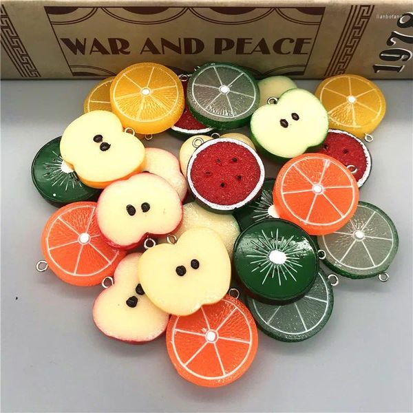 Dekorative Figuren aus Kunstharz, Apfel-/Orangen-/Kiwifrucht-/Wassermelonenfruchtscheibe.Flatback-Cabochon für die Dekoration von Telefon-Schlüsselanhängern. Fangen wir an!