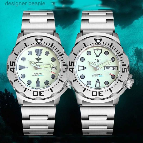 Armbanduhren 42mm Tandorio S NH36 Diver Steel Mechanisch Herren Full Glow Zifferblatt Monster Watch AR Ball Steel ArmbandC24325