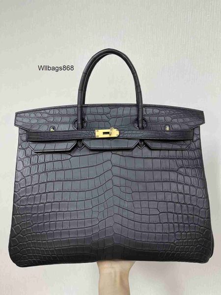 Handbag Women BK BK L Matte Crocodile Belly Skin BK Bolsa grande 40 cm Bolsa de cinto real Bolsa de couro universal Universal