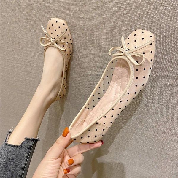 Sıradan Ayakkabı Yaz Daireleri Kadın Nefes Alabilir Spor ayakkabıları Polka Dot Feat Slip-On Günlük Kare Baş Düz Bayanlar Chaussures