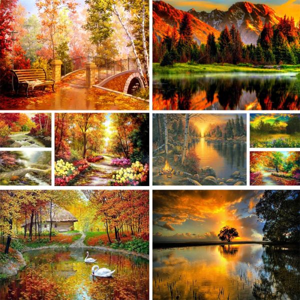 Paesaggio artigianale Golden Autumn Sunset Diamond Painting Kit Kit di ricamo Kit di arredamento per foto di foto di foto di uscita gratuita