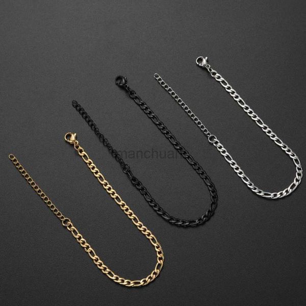 Catena Bracciale a catena nera in acciaio inossidabile largo 4 mm a prezzo basso adatto per regali di moda per uomo e donna lunghezza 16 + 5 cm 240325