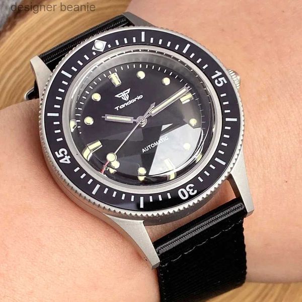 Relógios de pulso retro 50-fathoms mergulhador mecânico s nh35 pt5000 diamante dial 120 clique borda cúpula vidro esférico 20bar clockc24325