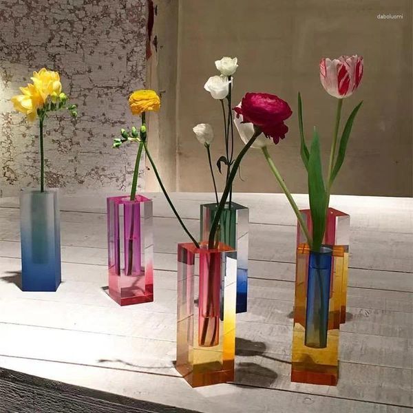 Vasen Nordic Moderne Regenbogen Säule Knospe Vase Ästhetische Glas Luxus Acryl Kristall Blumen Behälter Wohnzimmer Wohnkultur