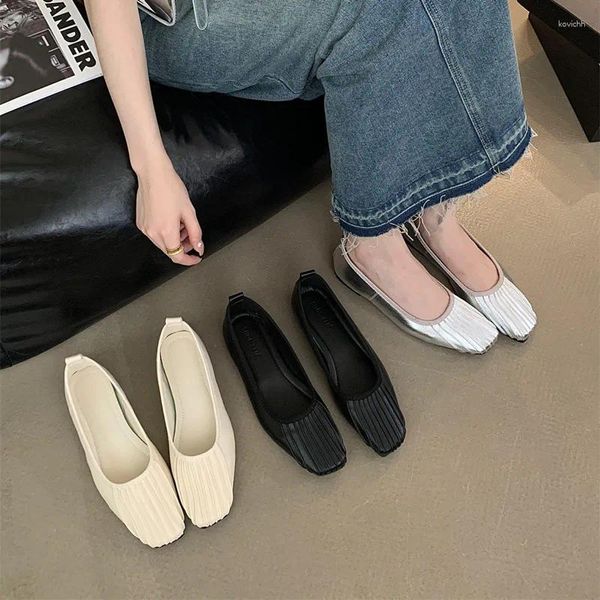 Casual Schuhe Bailamos Frauen Fashing Silber Wohnungen Flach Slip Auf Damen Ballett Ballerina Runde Kappe Weiche Loafer Zapatos Mujer