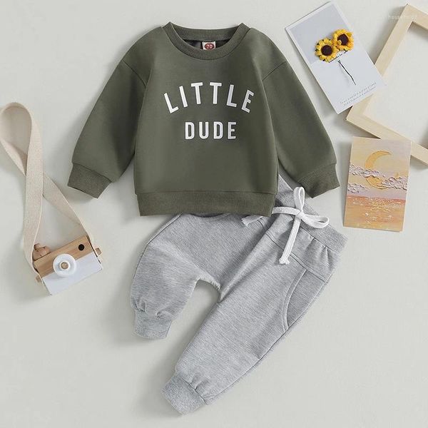 Kleidungssets Kleinkind Baby Junge Frühling Herbst Buchstaben Gedruckt Rundhals Langarm Elastische Taschen Outfit Kleidung Pullover Hosen Set