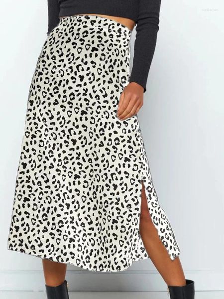 Röcke Sexy Leopard Print Chiffon Sommer Mode Lange Für Frauen Split Casual Frühling Reißverschluss Weiß Schwarz Grün