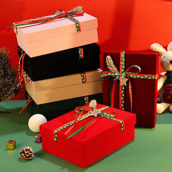 Envoltório de presente 1 pc 6 tamanhos cores pacote de caixa de veludo com decoração de fita para presente de dia de ação de graças de aniversário de natal
