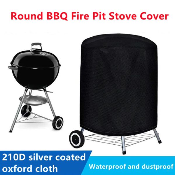 Capa redonda para churrasco 210d, cobertura para fogão ao ar livre, forno, à prova d'água, cobertura resistente para churrasco