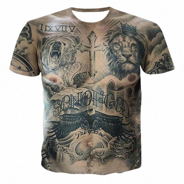 сексуальная Fi Muscle Tattoo Creative Hip Hop Funny Tough Guy Летняя мужская футболка с круглым вырезом с коротким рукавом Топ 3D Harajuku Print New c4gn #
