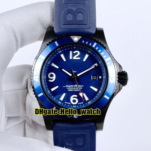 New Super Ocean Date PVD Black Steel Case M17368D71C1S1 Blue Dial Automatic Mens Watch Rubber Strap Alta Qualidade Gents Relógios Hel235p