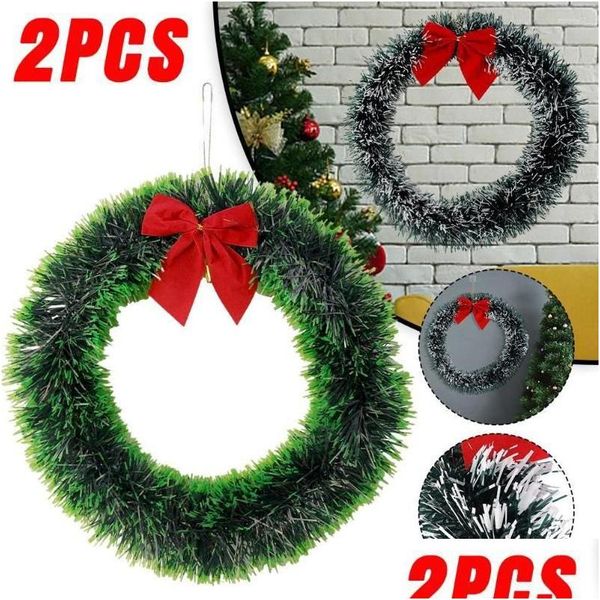 Dekoratif Çiçek Çelenkler 2/1pcs Noel Çelenk Noel Ağacı Diy Çelenkler Asma Rattans Kapı Duvar Asma Süs Damla Teslimat Hom DH0TJ