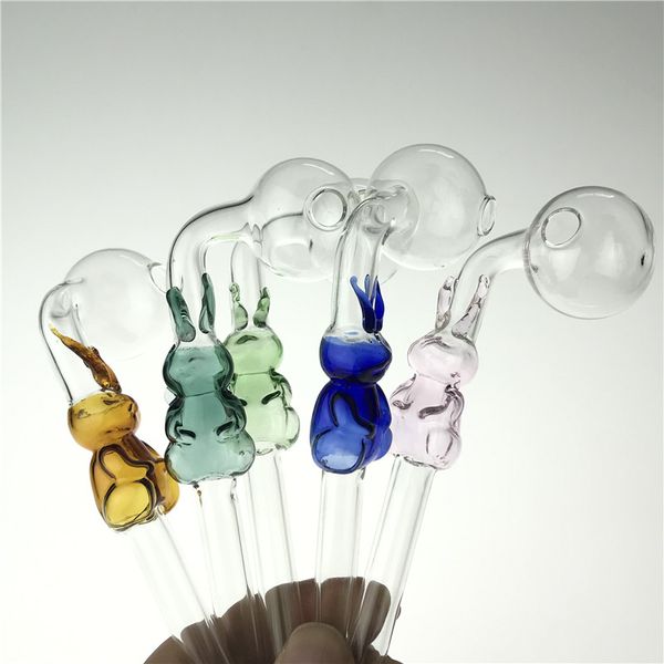 Tubo da fumo per bruciatore a olio in vetro colorato e simpatico coniglio con tubi in vetro a mano con tubo in paglia Pyrex spesso 5,5 pollici