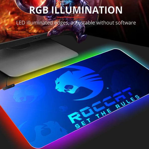 Brinquedos roccat gaming mouse pad rgb mouse pad gamer computador mousepad backlight mause almofada grande mousepad para teclado de mesa led ratos esteira