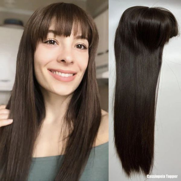 Топперы, 8x8 дюймов, еврейский парик из человеческих волос для женщин, 100% натуральные волосы, двойная шелковистая прямая шелковая основа, топпер с заколками для челки