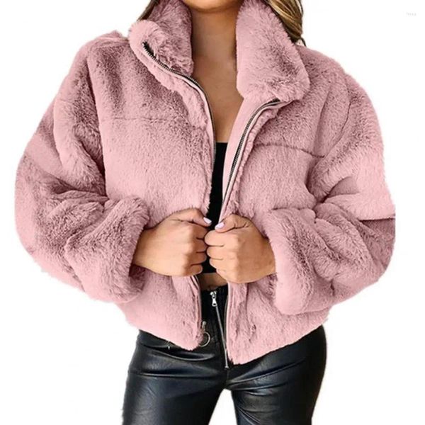 Женские куртки 2024, осень-зима, короткое искусственное пальто, модное сексуальное отложным воротником, толстая плюшевая женская тонкая верхняя одежда