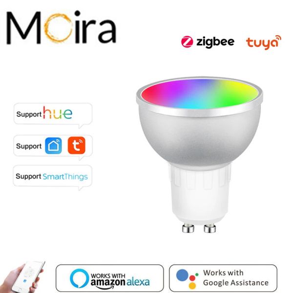 Светодиодная лампа для умного дома Zigbee, точечный ночник, лампа 5 Вт GU10 RGBCW Tuya Smartthings Works Alexa Google Home, совместимость с Philips