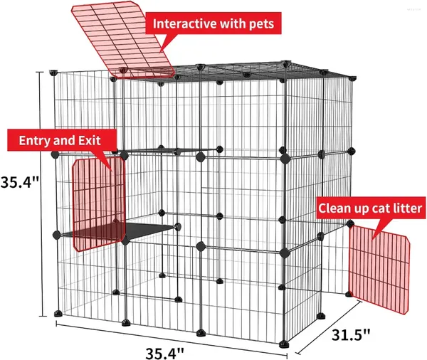 Portadores de gatos 3 camadas de 35,4 polegadas grande gaiola DIY cerca de jogo com canil de fio de metal destacável adequado para 1