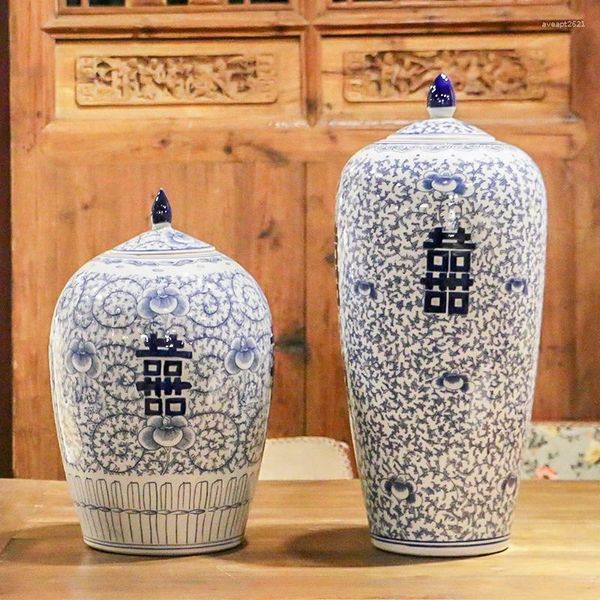Garrafas Jingdezhen pintados à mão azul e branco cera cabaça pote de armazenamento ornamentos chinês clássico decorativo porcelana gengibre