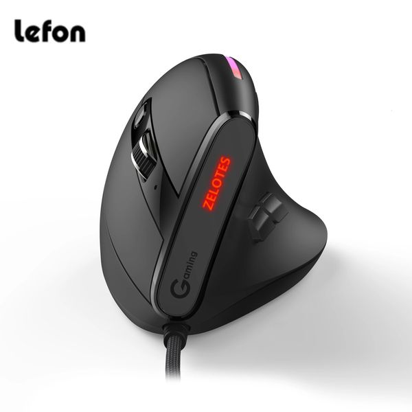 Lefon Wired Vertical Gaming Mouse RGB Ergonomische 9 Tasten Programmierbare 12800 DPI Optische Gamer Mäuse für Laptop PC T50 240309