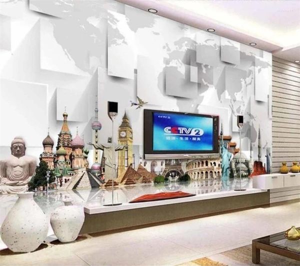 Tapeten Benutzerdefinierte Tapete 3D-Welt Touristenattraktionen Landschaft Architektur Schöne TV-Hintergrundwand Wohnzimmer Papel De Parede
