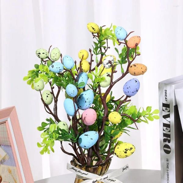 Dekoratif çiçekler 35cm parti vazo dekor renkli diy boya yapay paskalya dekorasyon yumurta ağacı şube köpük çiçek sahte bitki