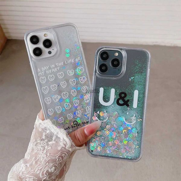 Casos de telefone celular Liquid Quicksand Expression Glitter Lantejoulas Phone Case para iPhone 14 13 12 11 Pro Max X XS 7 8 Plus Luxo Brilhante Capa H240326