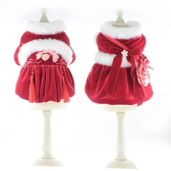 Vestidos bordados mochila roupas para cães de estimação vestido quente colete casaco jaqueta gato vestido filhote de cachorro floral vestido para animais de estimação roupas para cães filhote de cachorro teddy