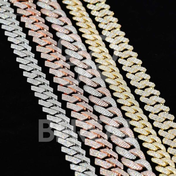 Fábrica atacado vvs moissanite diamante tira 10k 14k ouro corrente cubana 10mm 12mm 18mm hip hop colar jóias masculinas