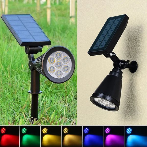 Refletor solar para gramado, luz de inundação para jardim ao ar livre, 7 LED ajustável, 7 cores em 1, lâmpada de parede, luz de paisagem para decoração de pátio, LL