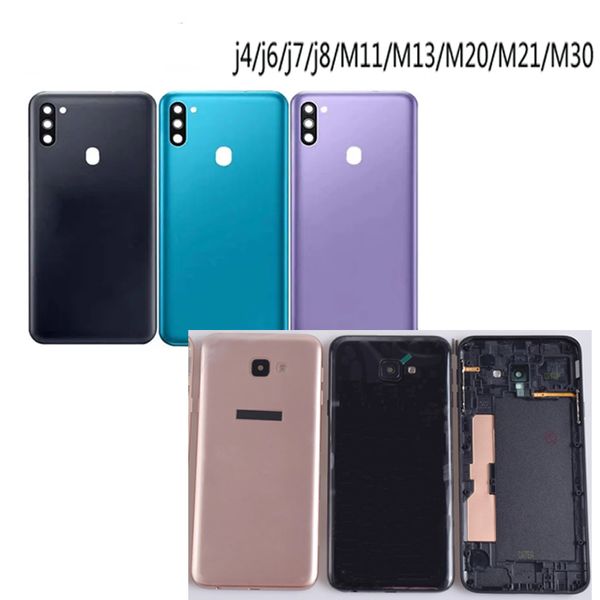 Para Samsung Galaxy J4 J5 J6 J7 J8 PRIME M11 M13 M20 M21 M21S M30 M31 M32 M51 M53 Tampa traseira da bateria Substituição da tampa da caixa traseira com lente da câmera