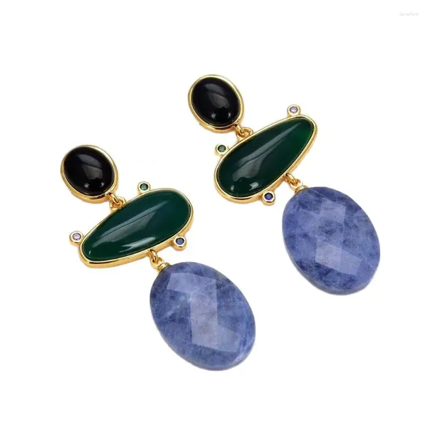 Orecchini pendenti Gioielli GG Pietra naturale Agata verde Sodalite ovale blu Onice Stud alla moda per le donne