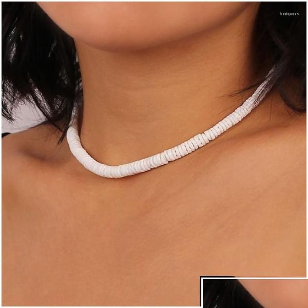 Ketten Weiße Halskette im Puka-Muschel-Stil – Surfer-Halsband Sommerschmuck Accessoires für Frauen Muschel-Heishi-Scheibenperlen Tropfen D Delive Dhod9