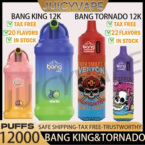 Original Bang King 12000 e Bang Tornado 12000 Puffs Caneta vape descartável 0% 2% 3% 5% 23ml pré-cheios E cigarros 650 mah bateria recarregável 22 sabores puff 9k 12k 15k
