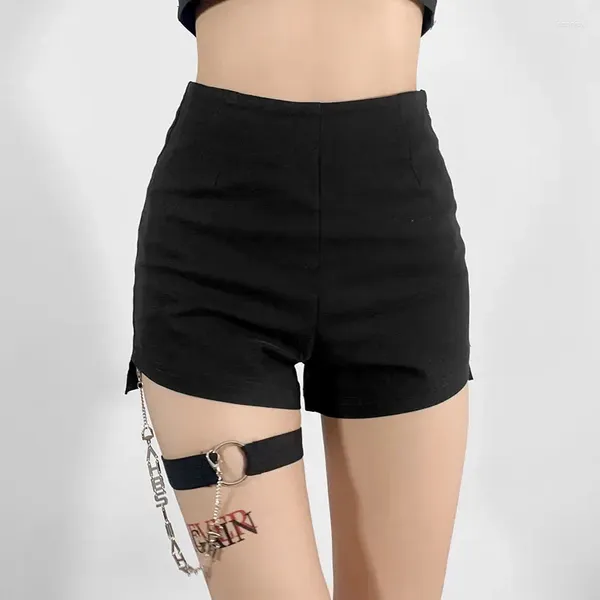 Shorts femininos sexy cintura alta mulheres magro verão gótico corrente preto calças curtas senhoras harajuku y2k streetwear bandagem