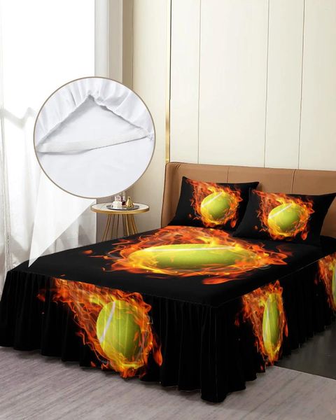 Gonna da letto Flame Tennis Copriletto elasticizzato nero con federe e coprimaterasso