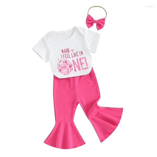 Kleidung Sets Sommer Säugling Baby Mädchen Geburtstag Outfits Kurzarm Print Romper Flare Hosen Stirnband Set Kleidung